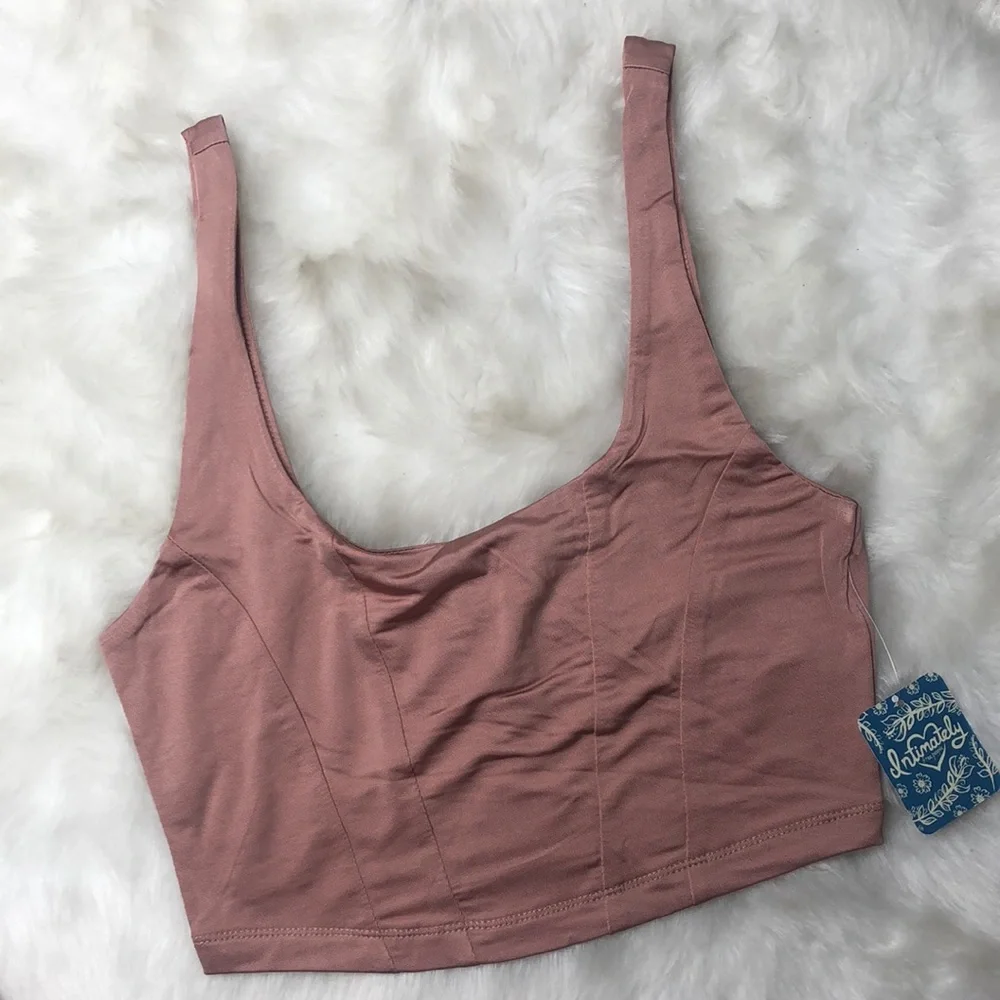 Free People Be Cool Brami Pink Tan Clay Cropped Tee Bralette XS NEW